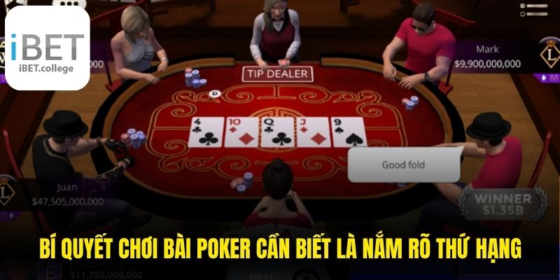 Bí quyết chơi bài poker cần biết là nắm rõ thứ hạng